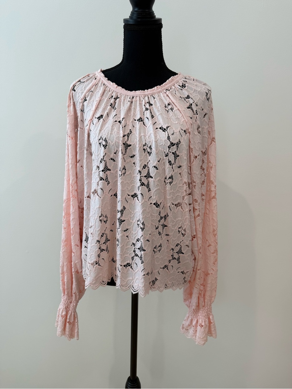 Free People Blush Pink Floral Lace Peasant Blouse Size Medium